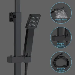 AICA colonne de douche thermostatique noir mat avec douche de tête carrée 20X20cm, réglable en hauteur 730-1150mm