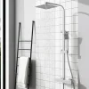 AICA colonne de douche thermostatique avec pomme de tête, douchette et flexible,effet chromé