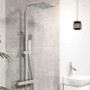 AICA colonne de douche thermostatique avec pomme de tête, douchette et flexible,effet chromé,Carré