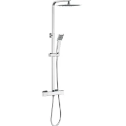 AICA colonne de douche thermostatique avec pomme de tête, douchette et flexible,effet chromé,Carré