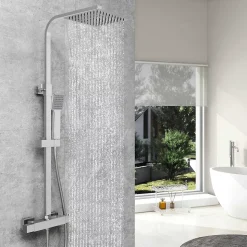 AICA colonne de douche thermostatique noir mat avec douche de tête carrée 20X20cm, réglable en hauteur 730-1150mm