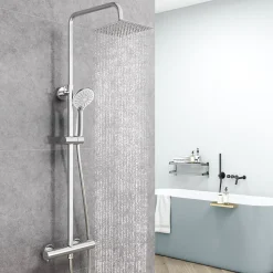 AICA Colonne de douche thermostatique, Acier inoxydable Pomme 200mm+Douchette 3 jets, Chromé