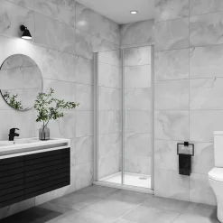 AICA porte de douche battante 90x180cm profilé blanc en 5mm verre anticalcaire Hauteur 180cm Installation en niche