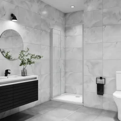 AICA porte de douche battante 90x180cm profilé blanc en 5mm verre anticalcaire Hauteur 180cm Installation en niche