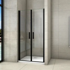 Aica Porte De Douche Battante Noir Mat 90x200cm En 8mm Verre Anticalcaire