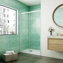 Aica Porte De Douche Coulissante 140x190cm Profilé Blanc Installation En Niche