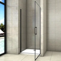 Aica Porte De Douche Pivotante Noir Mat 80x200cm En 8mm Verre Anticalcaire