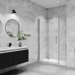AICA porte de douche pivotante 100x185cm porte de douche pliante avec un élément fixe en 6mm verre anticalcaire