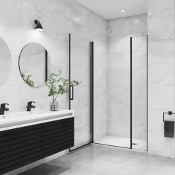 AICA porte de douche pivotante 120x200cm avec un élément fixe Porte de douche noire Hauteur 200cm en 8mm verre anticalcaire