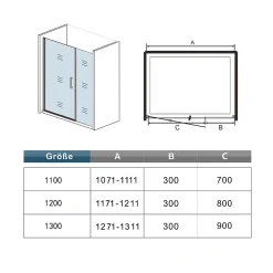 AICA porte de douche pivotante 120x200cm avec un élément fixe Porte de douche noire Hauteur 200cm en 8mm verre anticalcaire