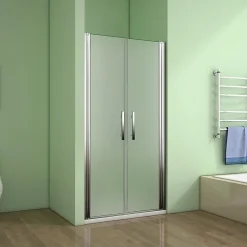 Aica Porte De Douche 100x185cm Porte Battante Verre Satiné Et Anticalcaire Porte Battante En Niche