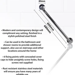 Aidapt VY472P - Barre d'appui en acier inoxydable au fini poli - 600mm