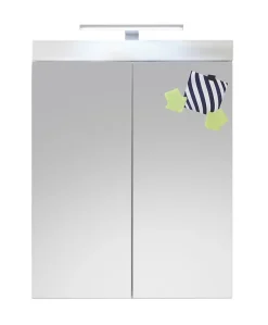 AMANDA - Armoire de toilette murale mélaminé avec bandeau lumineux blanc - 2 portes miroir. L - H - P : 60 - 77 - 17 cm