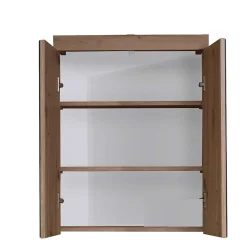 AMANDA - Armoire de toilette murale - 2 portes miroir - Mélaminé Blanc/Chêne. L - H - P : 60 - 77 - 17 cm