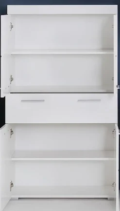 AMANDA - Meuble de salle de bain mélaminé - Meuble Commode. Blanc brillant. L-H-P : 73 - 132 - 31 cm