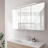 Amoire de toilette suspendue 120x19x72,5cm (LxPxH), 3 portes mirroir, éclairage LED + prise électrique, Charnières mobiles, NEO