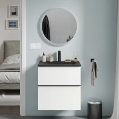 Amoire de toilette suspendue 40x19x72,5cm (LxPxH), 1 porte mirroir, éclairage LED + prise électrique, Charnières mobiles, NEO