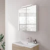Amoire de toilette suspendue 60x19x72,5cm (LxPxH), 2 portes mirroir, éclairage LED + prise électrique, Charnières mobiles, NEO