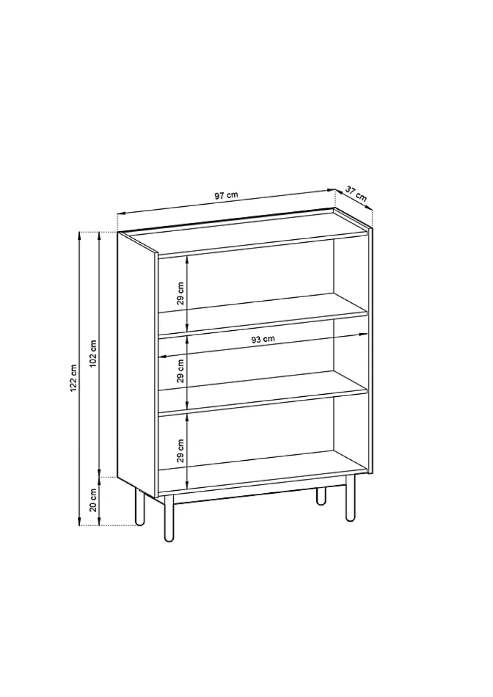 Armoire : 2 Portes, 3 Étagères, Chêne Riviera, 97 X 122 X 37 Cm