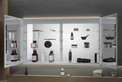 Armoire à glace aluminium murale salle de bain + toilettes, étagère avec miroir avec LED encastrée + prise, UP7012, H.70cmxL.120cm