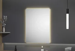 Armoire à glace aluminium murale salle de bain + toilettes, étagère + miroir LED encastrée + prise, UP7012, H.70cm, Largeur 50cm