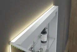 Armoire à glace aluminium murale salle de bain + toilettes, étagère + miroir LED encastrée + prise, UP7012, H.70cm, Largeur 50cm