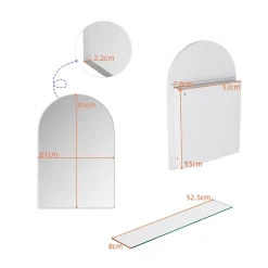 Armoire à miroir cintrée blanche avec cadre métal, armoire murale à étagères réglables, rangement salle de bain, salon ou chambre