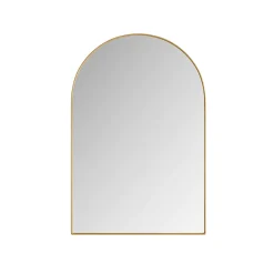 Armoire à miroir cintrée dorée avec cadre métal, armoire murale à étagères réglables, rangement salle de bain, salon ou chambre