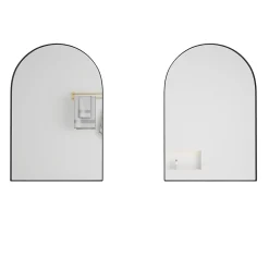 Armoire à miroir cintrée noire avec cadre métal, armoire murale à étagères réglables, rangement salle de bain