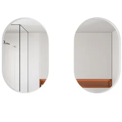 Armoire à miroir ovale blanche avec cadre métal, armoire murale à étagères réglables, rangement salle de bain, salon ou chambre