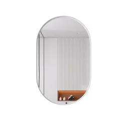 Armoire à miroir ovale blanche avec cadre métal, armoire murale à étagères réglables, rangement salle de bain, salon ou chambre