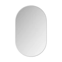 Armoire à miroir ovale blanche avec cadre métal, armoire murale à étagères réglables, rangement salle de bain, salon ou chambre