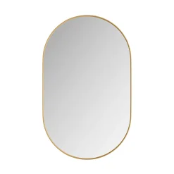 Armoire à miroir ovale dorée avec cadre métal, armoire murale à étagères réglables, rangement salle de bain, salon ou chambre