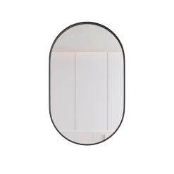 Armoire à Miroir Ovale Murale avec Cadre Métallique Noir - Meuble de Salle de Bain avec Étagères Réglables, 51.5x85 cm, Noir