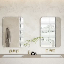 Armoire à miroir rectangulaire avec cadre métal, armoire murale à étagères réglables, pour salle de bain ou chambre, blanc