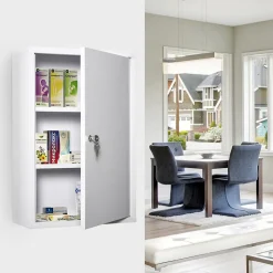 Armoire à pharmacie 2 étagères 3 niveaux verrouillable dim. 40L x 18l x 60H cm 2 clés métal blanc