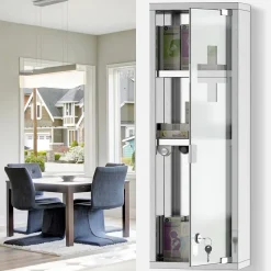 Armoire à pharmacie 2 étagères 3 niveaux 20L x 12l x 58H cm porte verre trempé symbole croix acier inox.