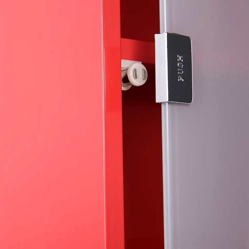 Armoire à pharmacie 3 étagères 4 niveaux verrouillable porte verre trempé dépoli logo croix 30L x 12l x 60H cm acier inox rouge