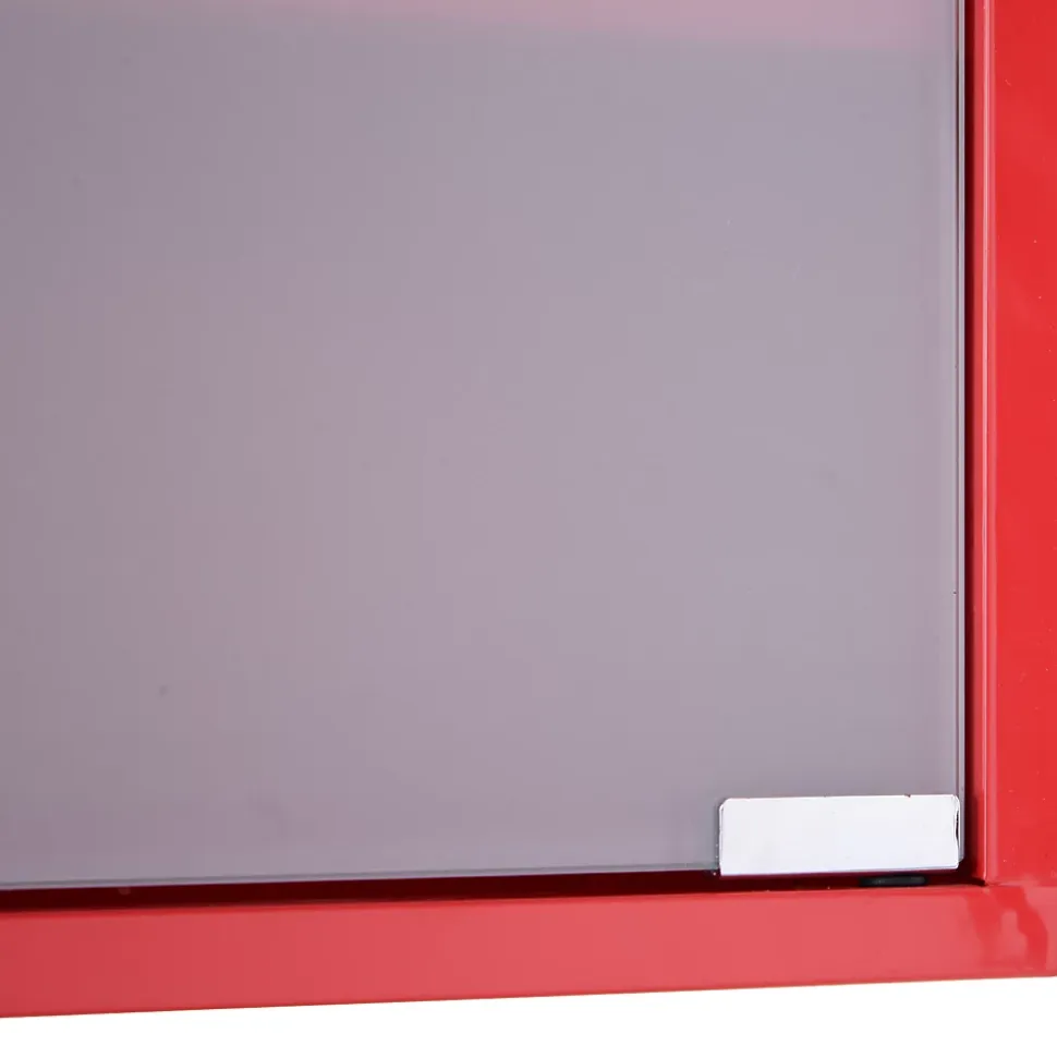 Armoire à pharmacie 3 étagères 4 niveaux verrouillable porte verre trempé dépoli logo croix 30L x 12l x 60H cm acier inox rouge