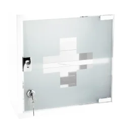 Armoire à pharmacie L.30 x H.30 x P.15 cm, acier + porte verre sablé, blanc, MPGlass Siena