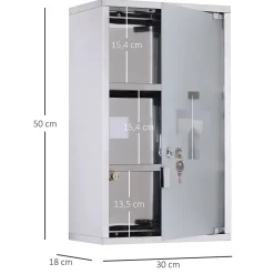 Armoire à pharmacie murale verrouillable 3 niv. acier inox