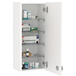 Armoire à pharmacie murale verrouillable - 5 niveaux - verre panneaux blanc