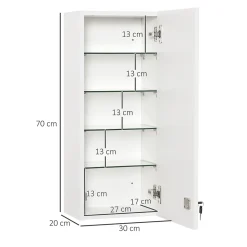 Armoire à pharmacie murale verrouillable - 5 niveaux - verre panneaux blanc