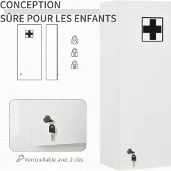 Armoire à pharmacie murale verrouillable - 5 niveaux - verre panneaux blanc