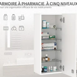 Armoire à pharmacie murale verrouillable - 5 niveaux - verre panneaux blanc