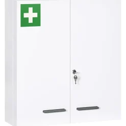 Armoire à pharmacie murale verrouillable 2 portes 6 étagères 6 compartiments dim. 55 x 18 x 60 cm acier blanc