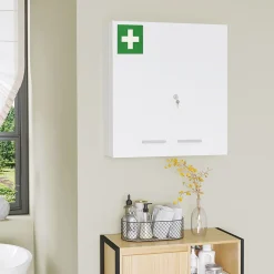 Armoire à pharmacie murale verrouillable 2 portes 6 étagères 6 compartiments dim. 55 x 18 x 60 cm acier blanc