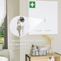 Armoire à pharmacie murale verrouillable 2 portes 6 étagères 6 compartiments dim. 55 x 18 x 60 cm acier blanc