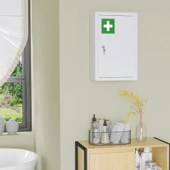 Armoire à pharmacie verrouillable 3 niv. 2 clés logo croix acier blanc