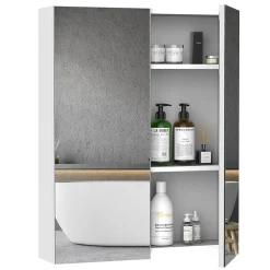 Armoire avec miroir en bois rangement salle de bain fermeture porte tampon MDF blanc
